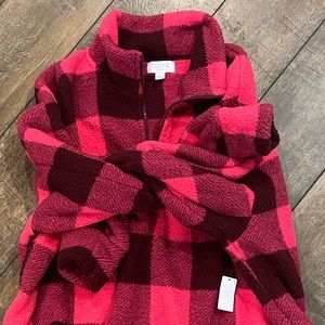 Gap Pink Buffalo Check Fleece Pullover